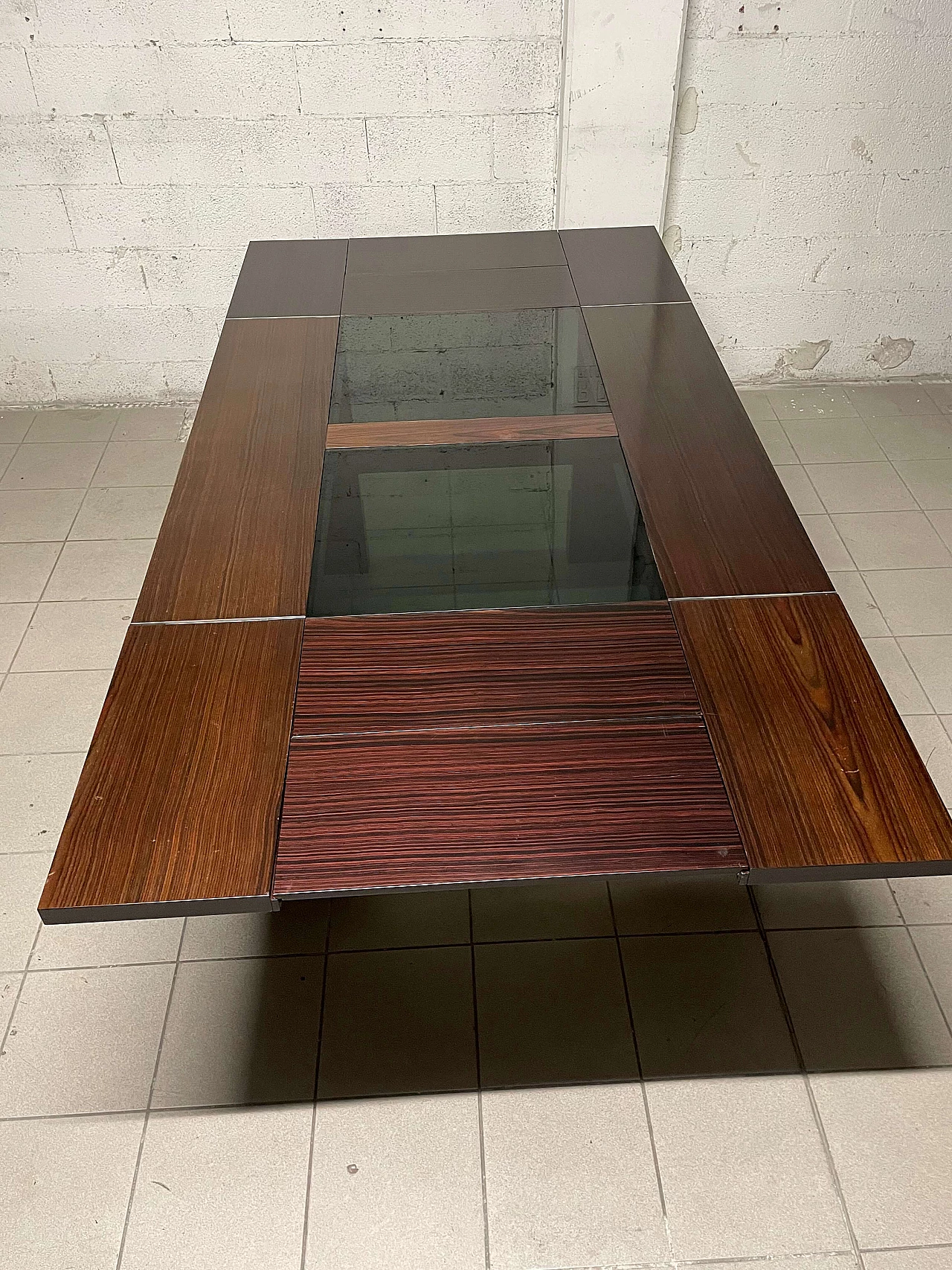 Rosewood and crystal extendable table, 1970s 6