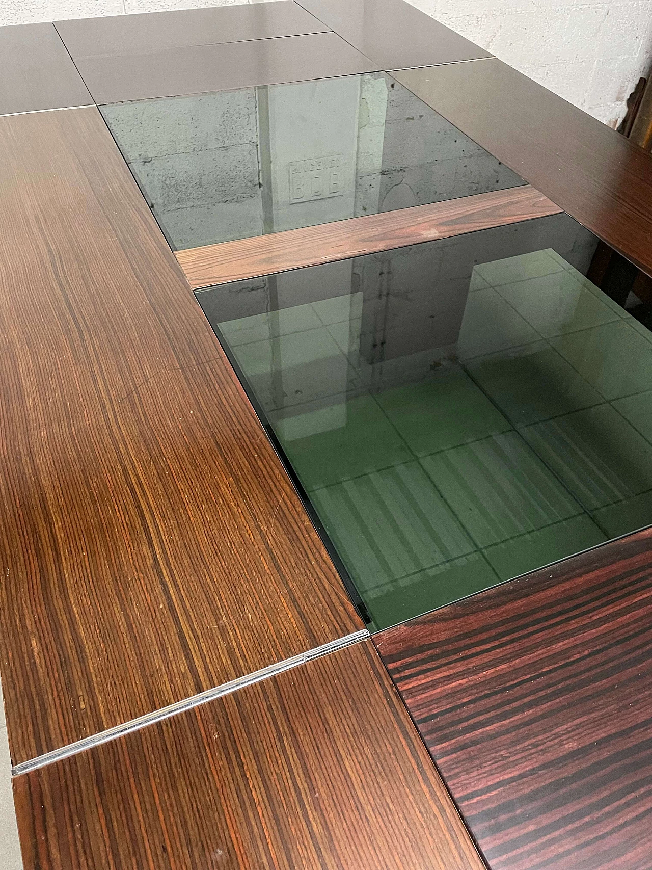 Rosewood and crystal extendable table, 1970s 7