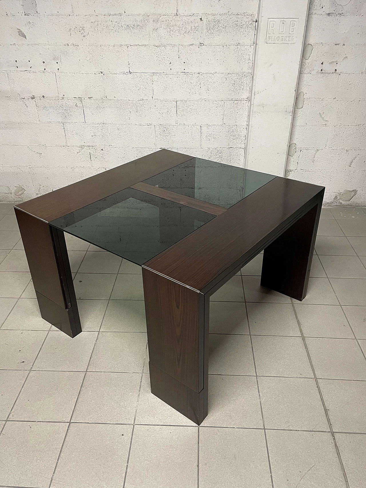 Rosewood and crystal extendable table, 1970s 13