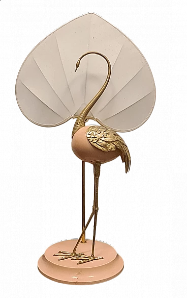 Lampada da tavolo con airone cenerino di Antonio Pavia, anni '70