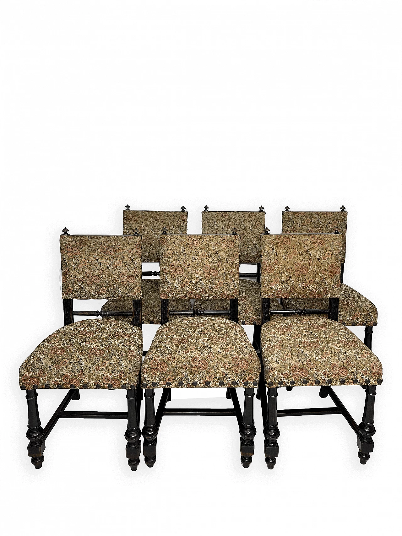 6 Chairs in wood and fabric, early 20th century 1