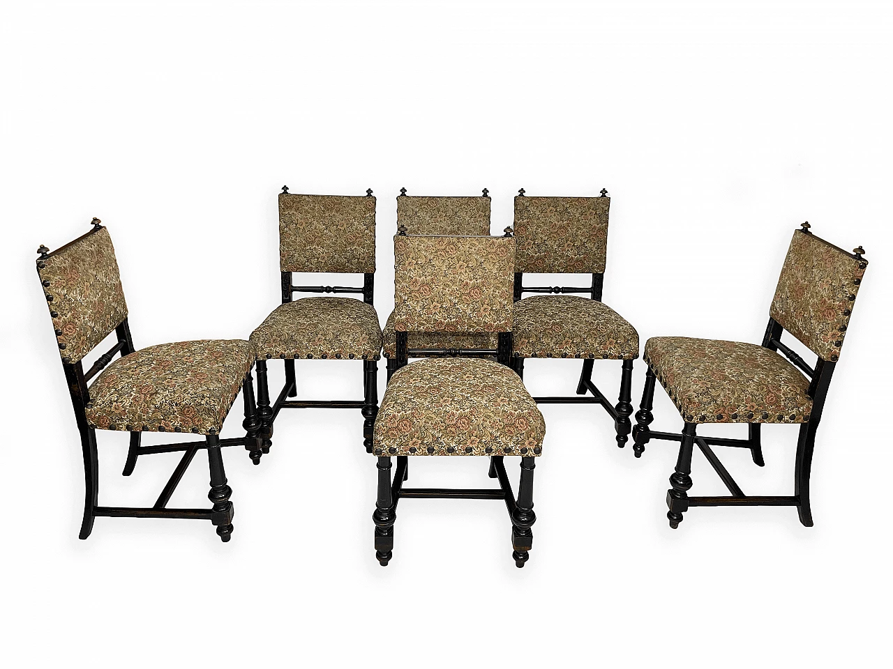 6 Chairs in wood and fabric, early 20th century 2