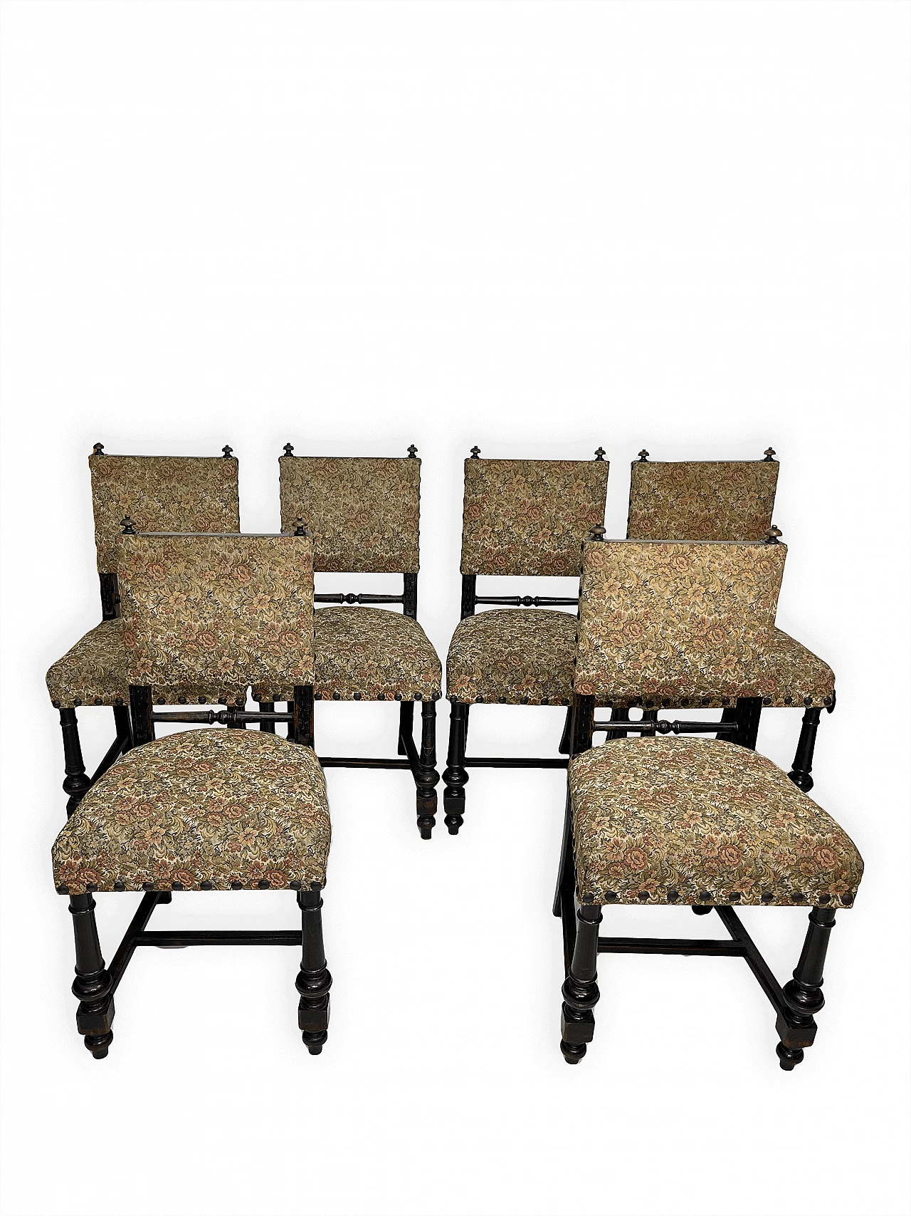 6 Chairs in wood and fabric, early 20th century 3