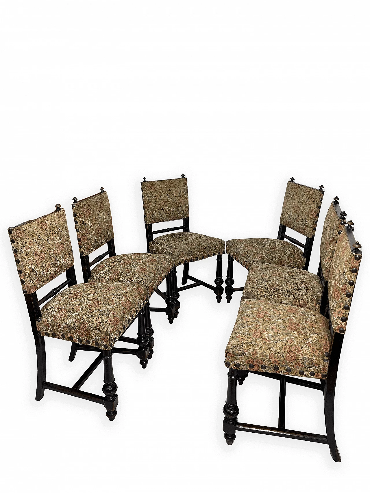 6 Chairs in wood and fabric, early 20th century 4