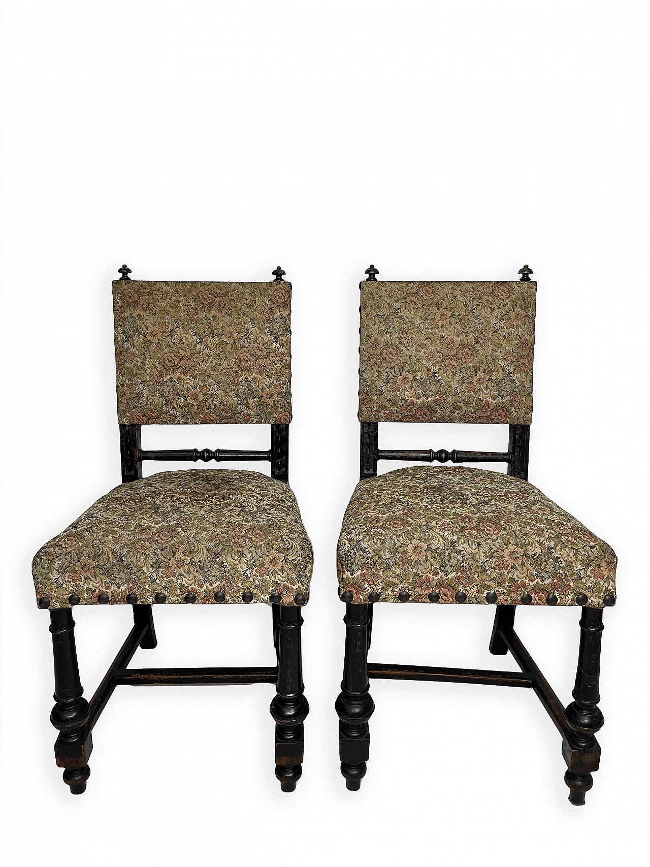 6 Chairs in wood and fabric, early 20th century 7