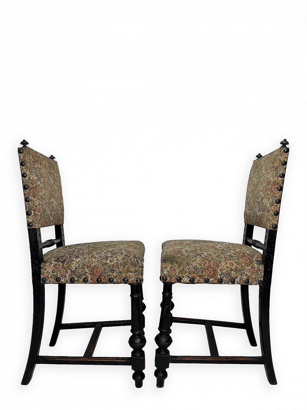 6 Chairs in wood and fabric, early 20th century 10