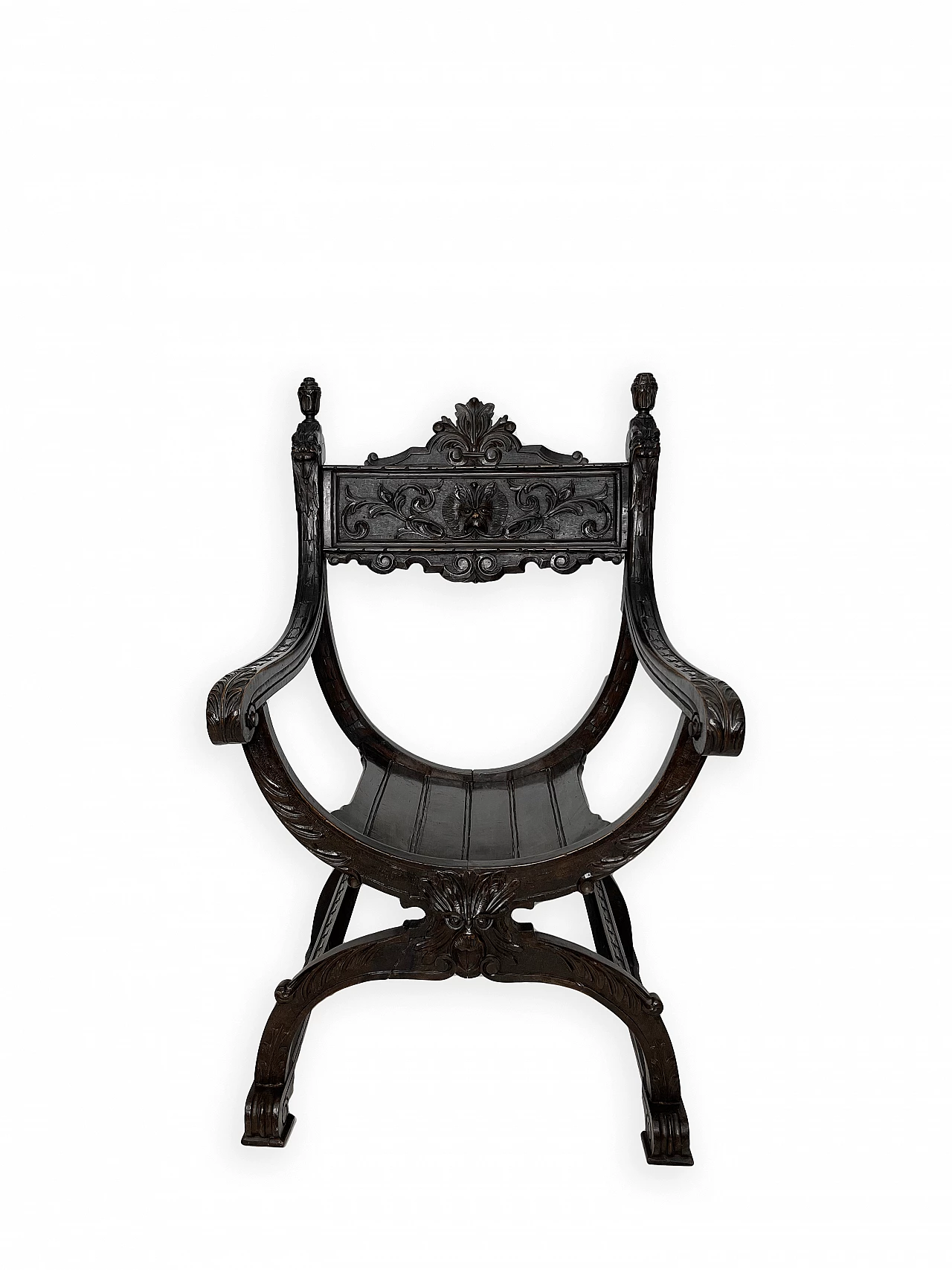 Pair of Renaissance style Savonarola armchairs, late 19th century 6