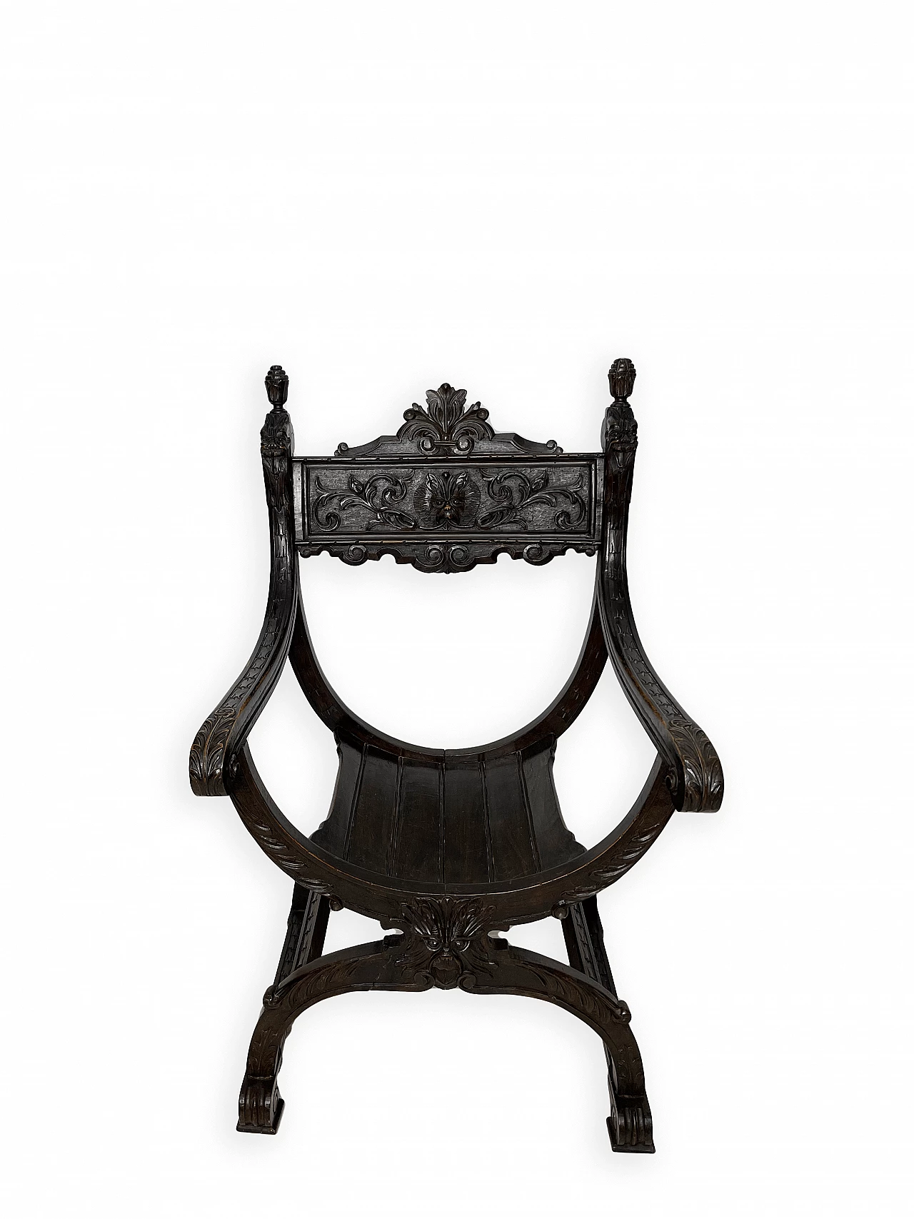 Pair of Renaissance style Savonarola armchairs, late 19th century 7
