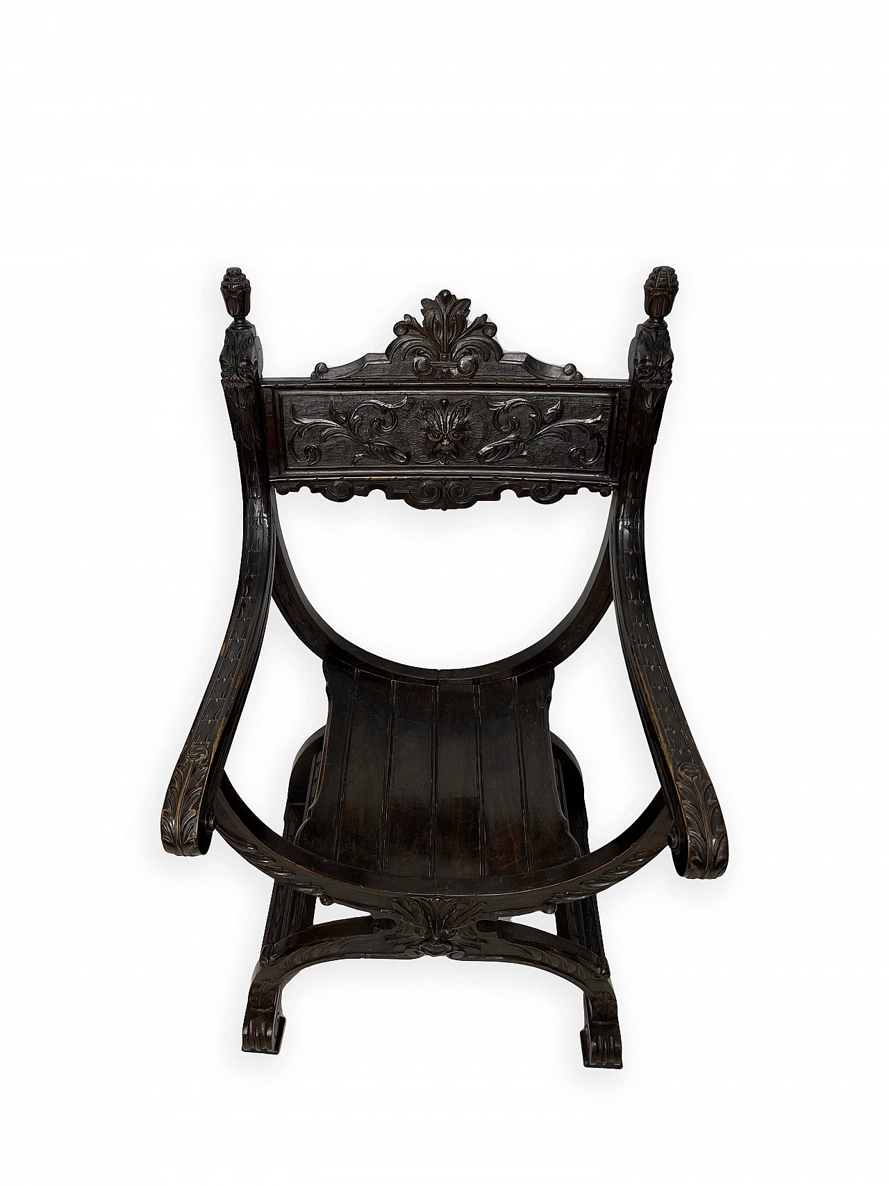 Pair of Renaissance style Savonarola armchairs, late 19th century 8