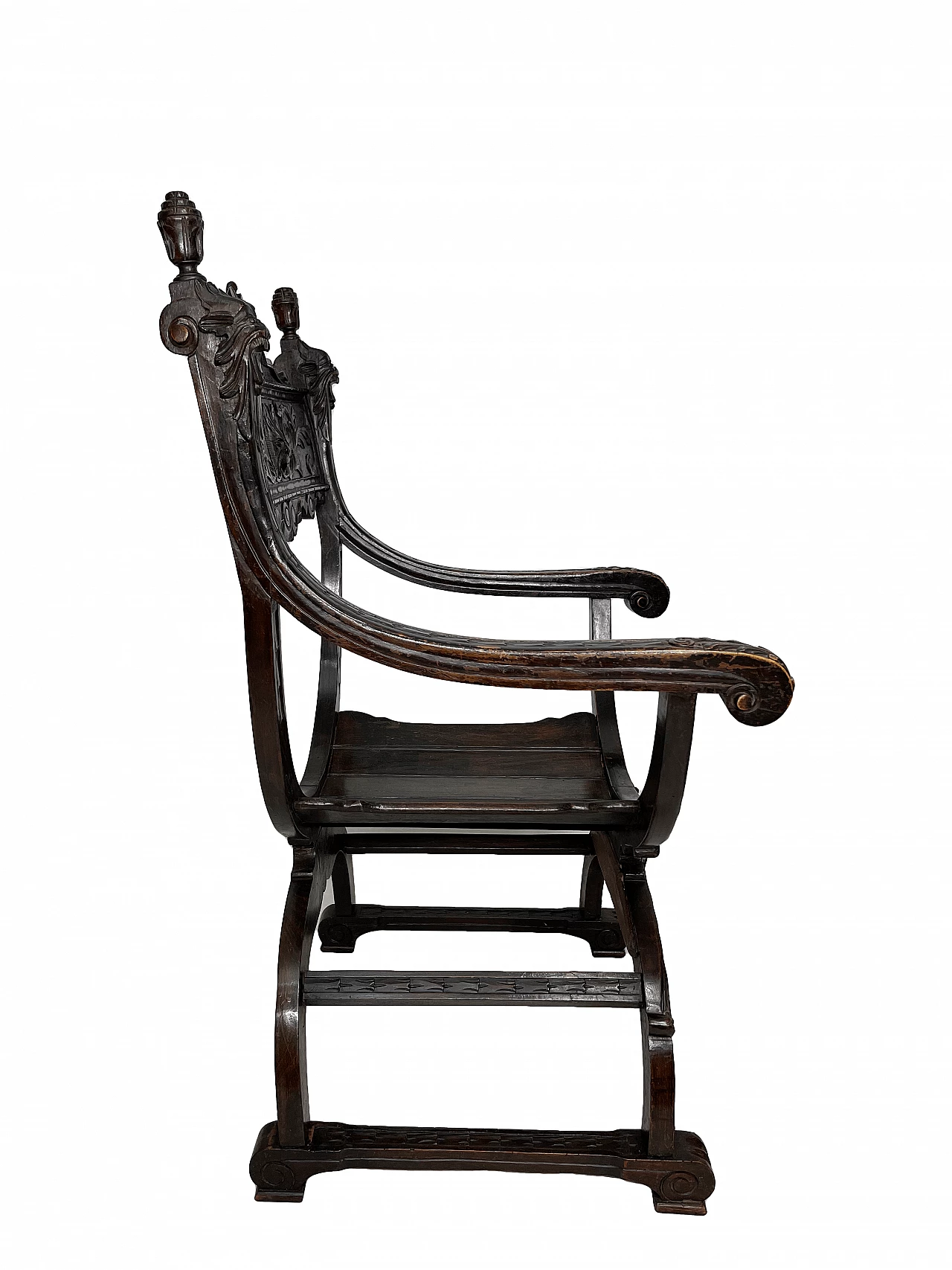 Pair of Renaissance style Savonarola armchairs, late 19th century 19
