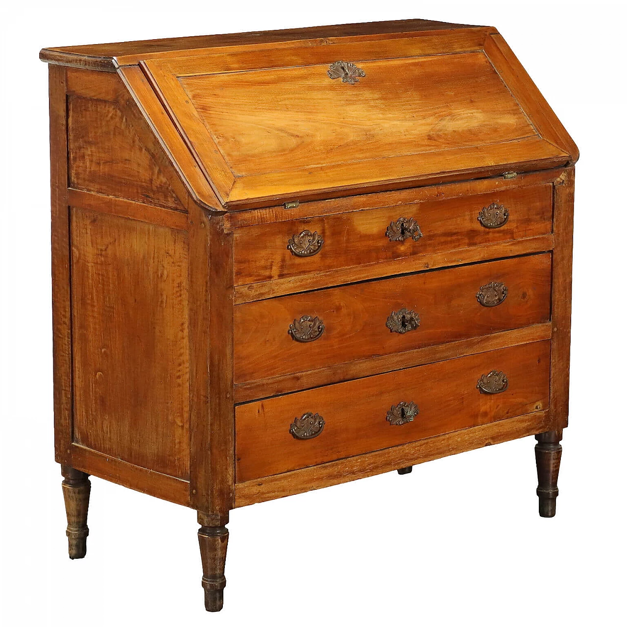Piedmontese walnut flap desk with laminated handles, early 19th century 1