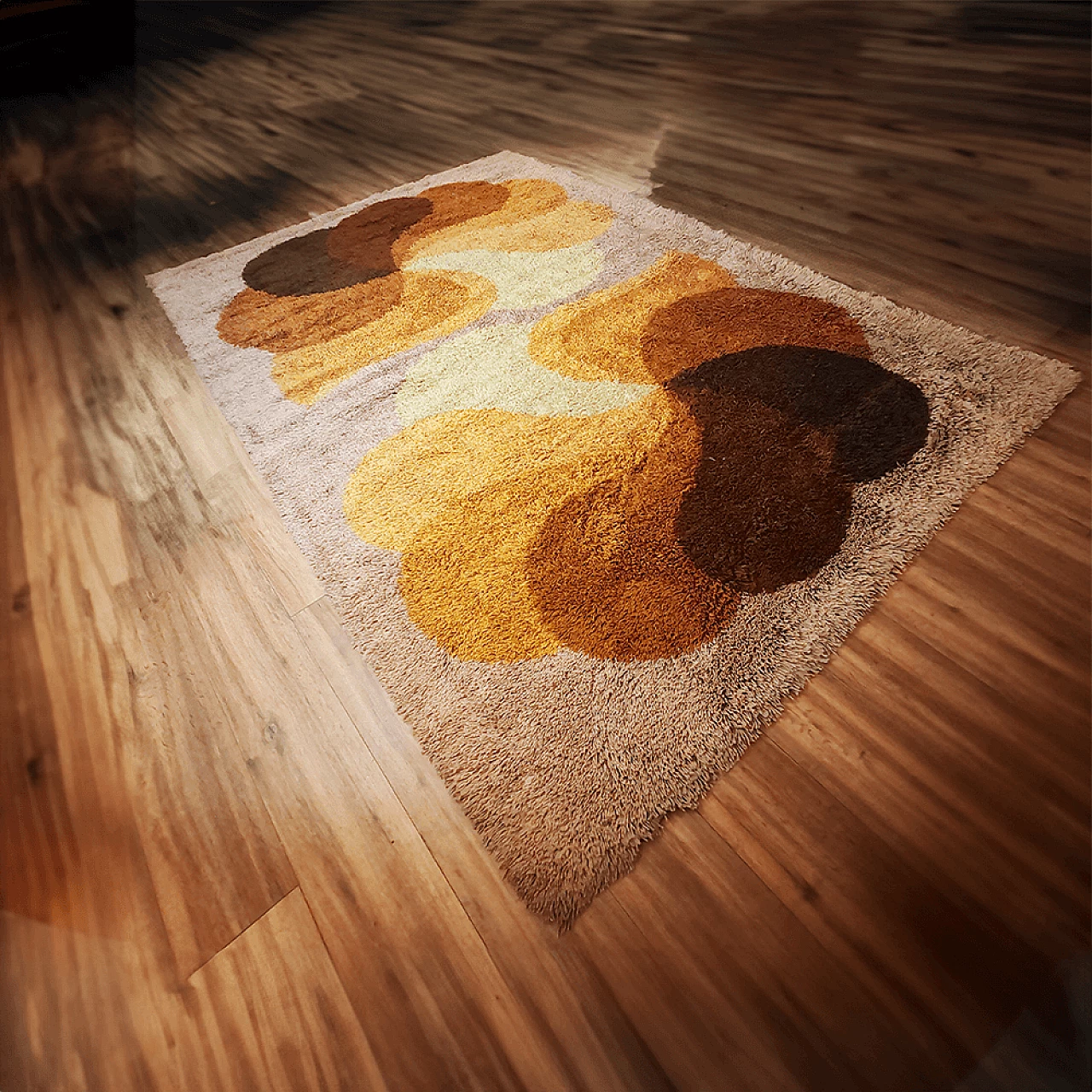 Tappeto Space Age in lana marrone e beige, anni '70 2