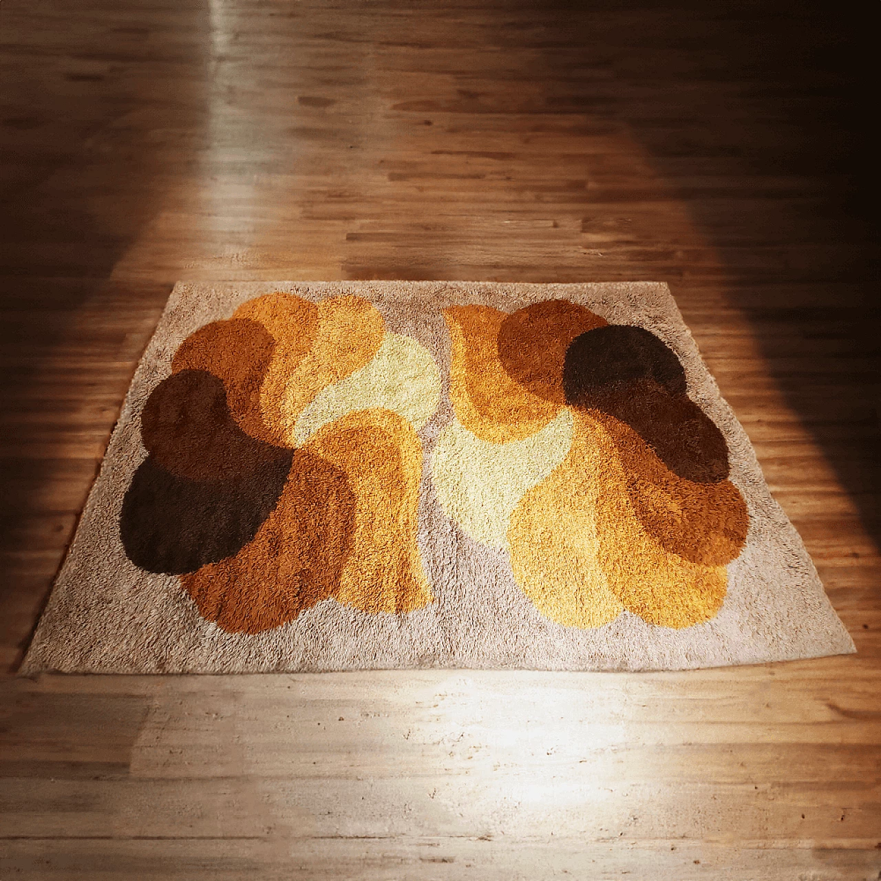 Space Age brown and beige wool rug, 1970s 4