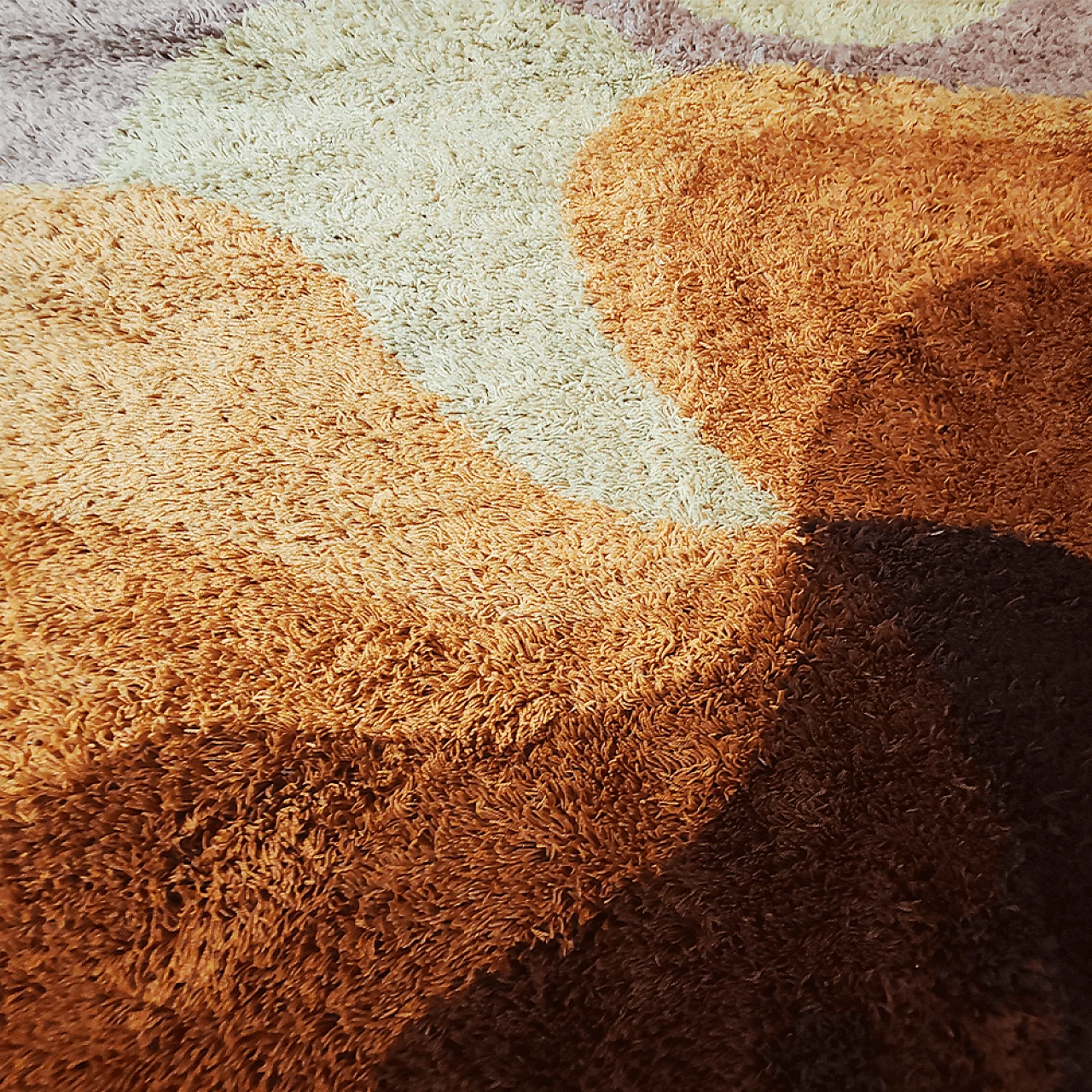 Space Age brown and beige wool rug, 1970s 5