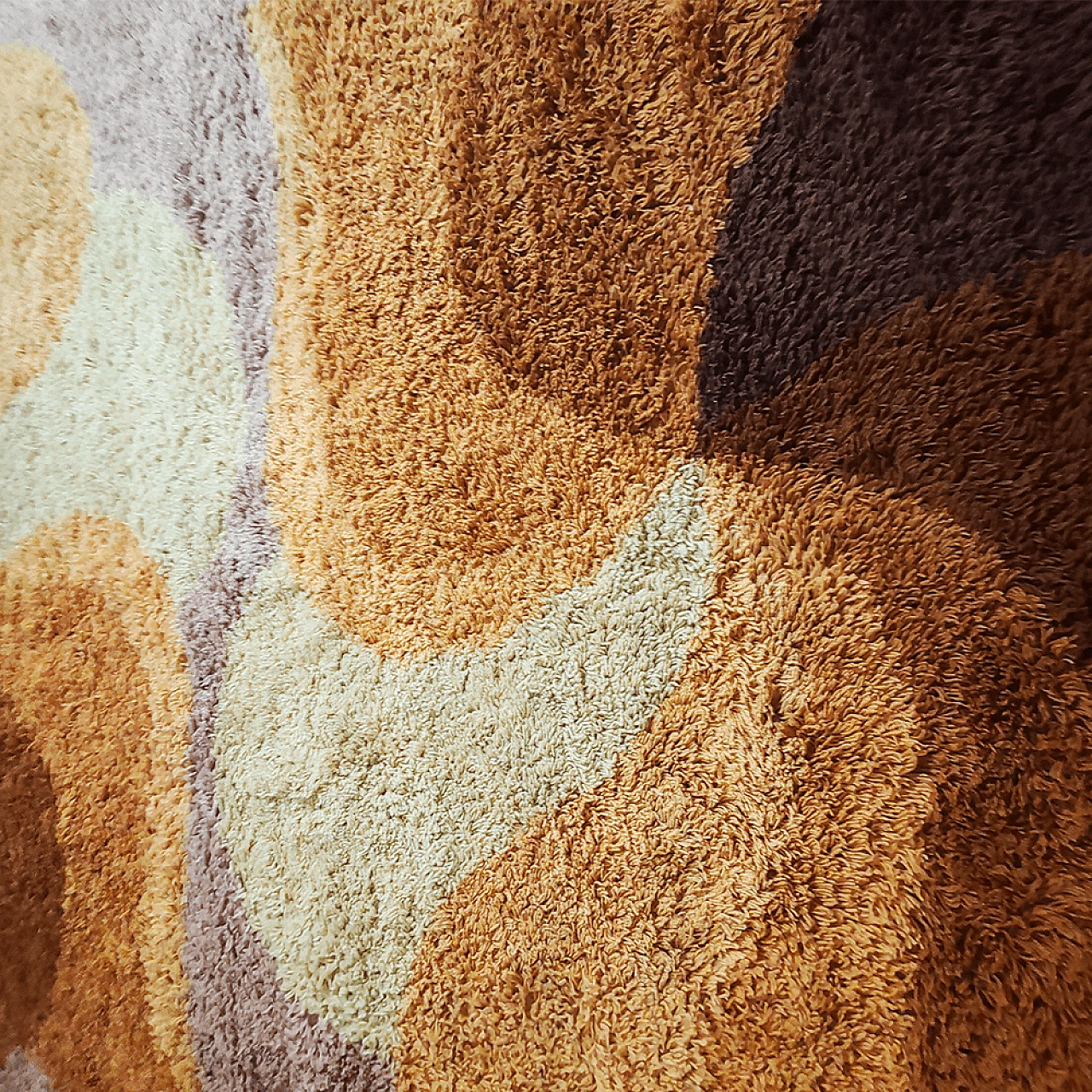 Tappeto Space Age in lana marrone e beige, anni '70 7