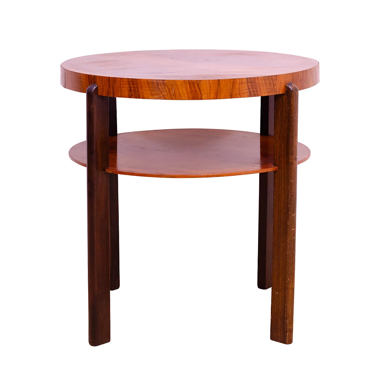 Czechoslovakian Art Deco round walnut coffee table, 1930s 1