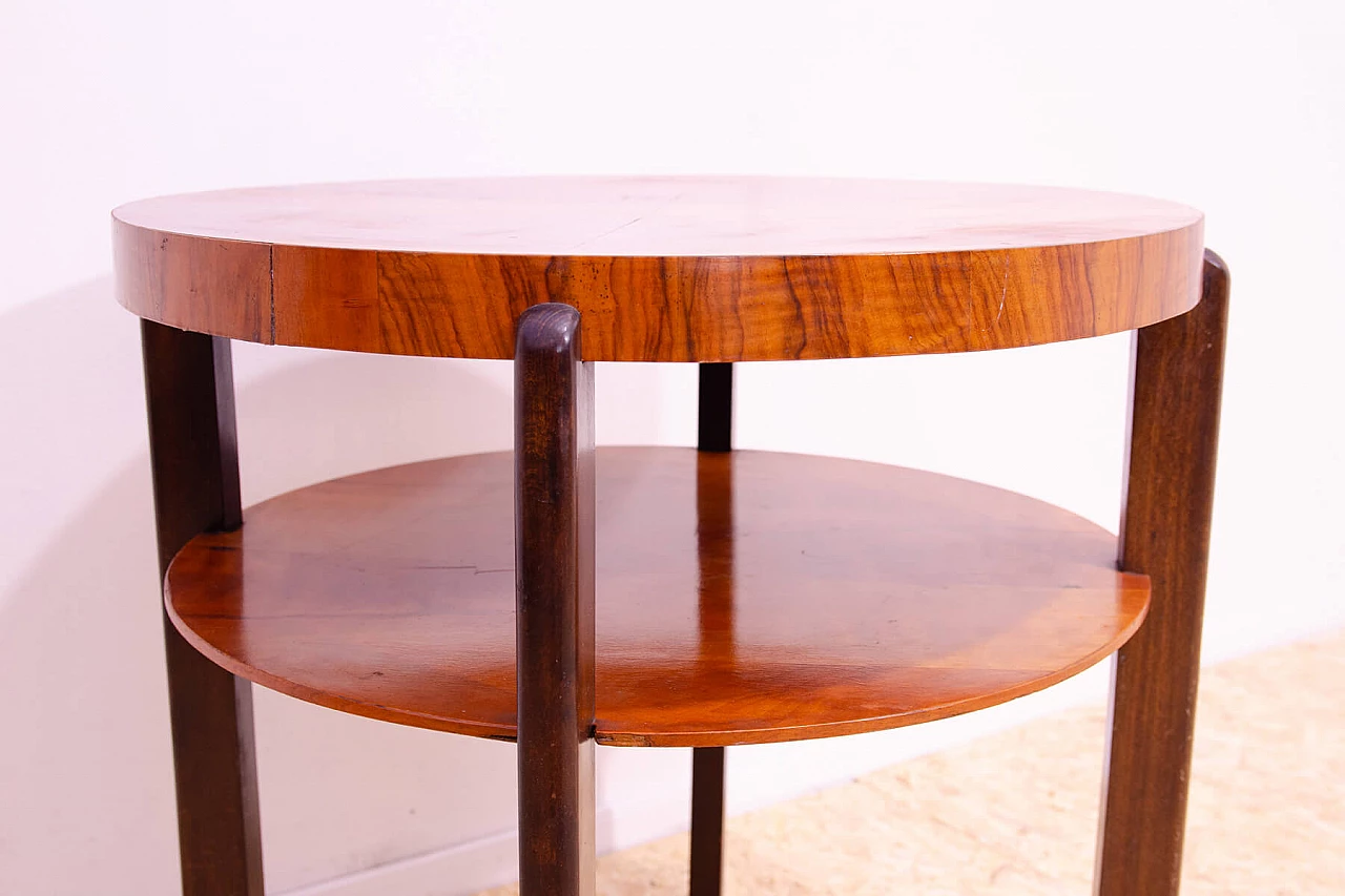 Czechoslovakian Art Deco round walnut coffee table, 1930s 5