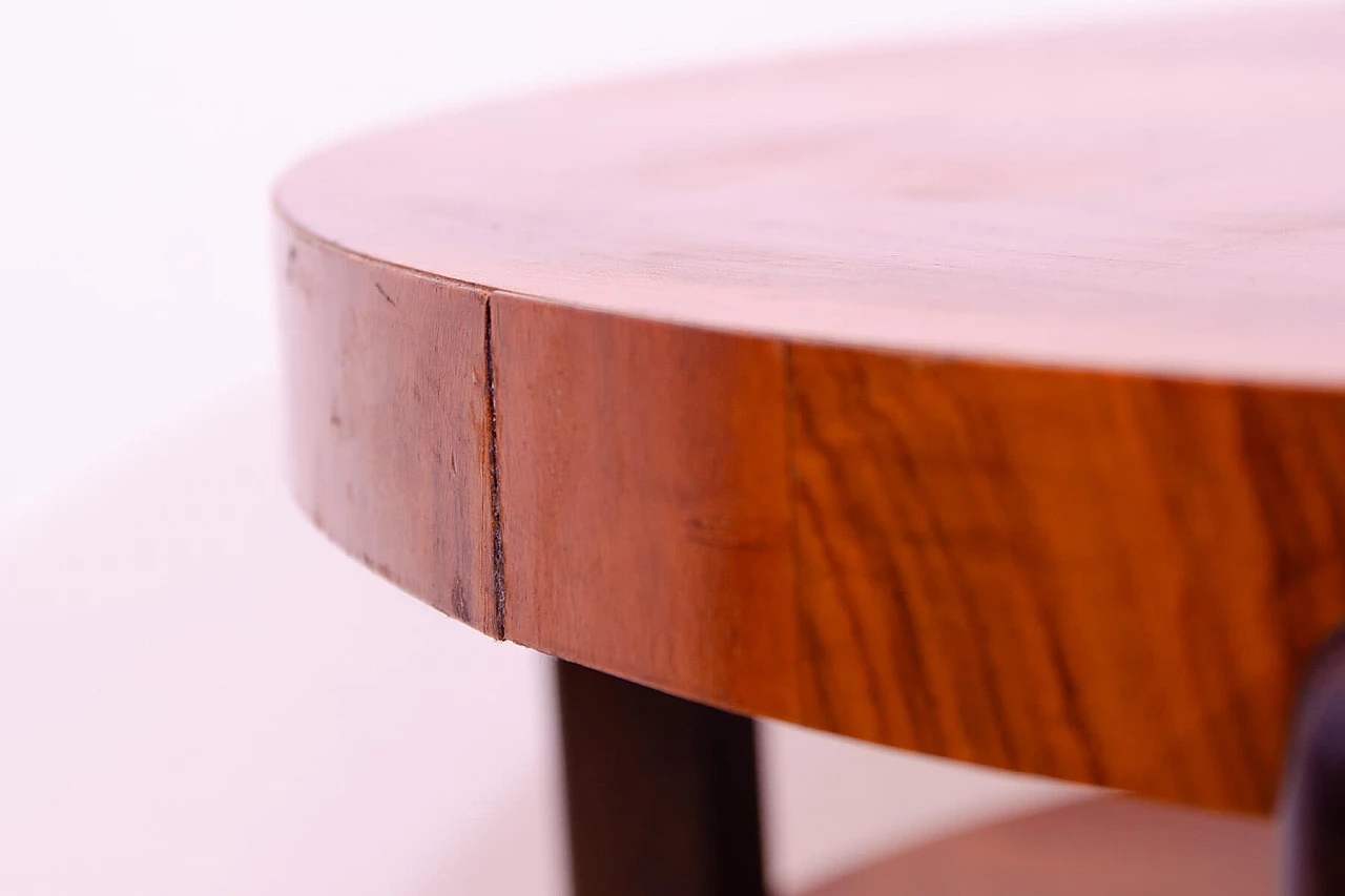 Czechoslovakian Art Deco round walnut coffee table, 1930s 8