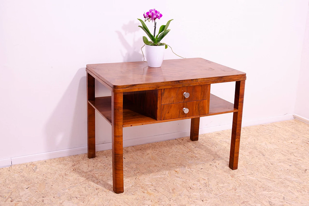 Czechoslovakian Art Deco walnut coffee table with drawers, 1930s 2