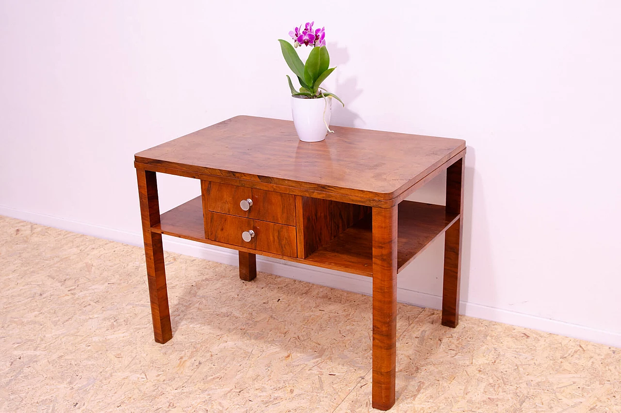 Czechoslovakian Art Deco walnut coffee table with drawers, 1930s 3