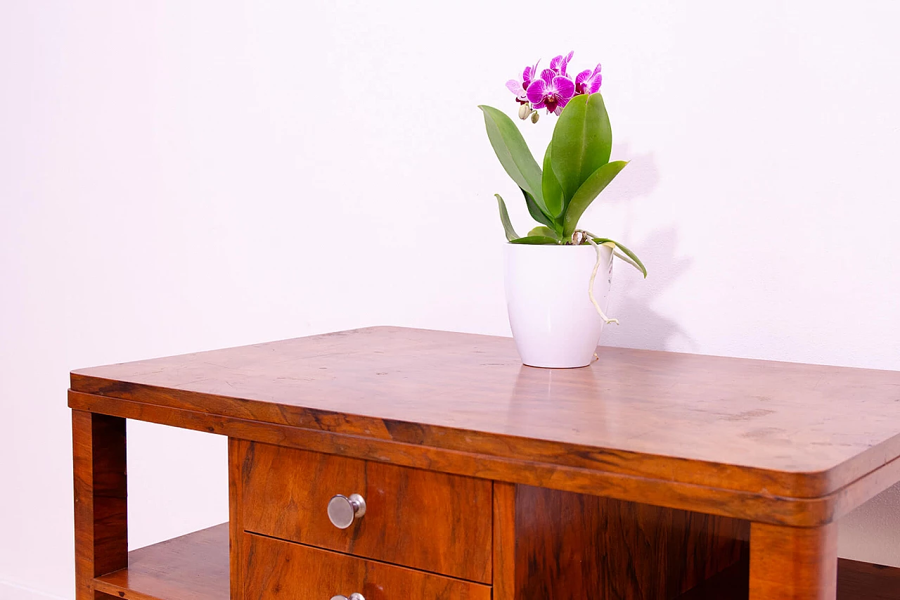 Czechoslovakian Art Deco walnut coffee table with drawers, 1930s 4