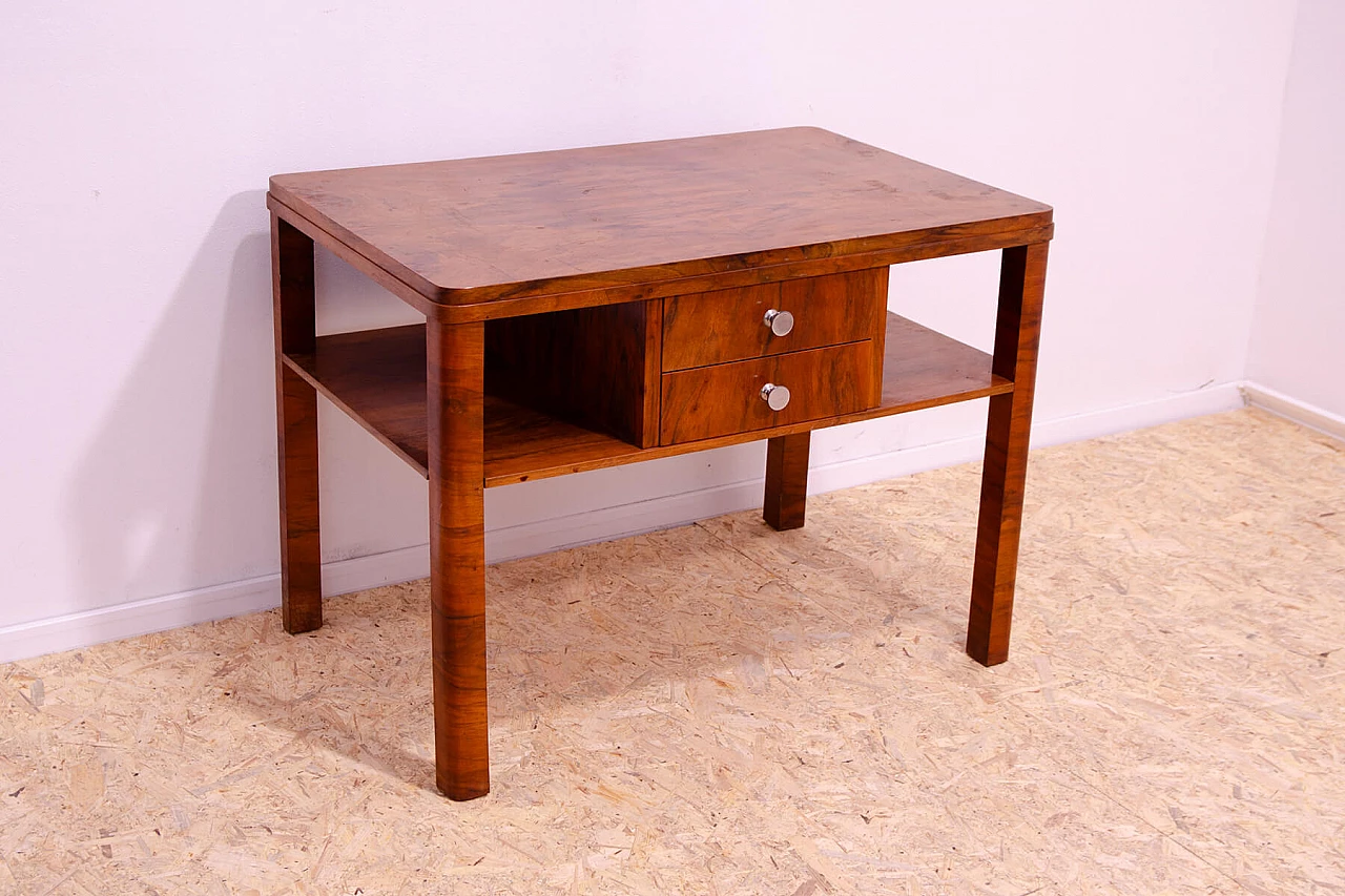 Czechoslovakian Art Deco walnut coffee table with drawers, 1930s 5