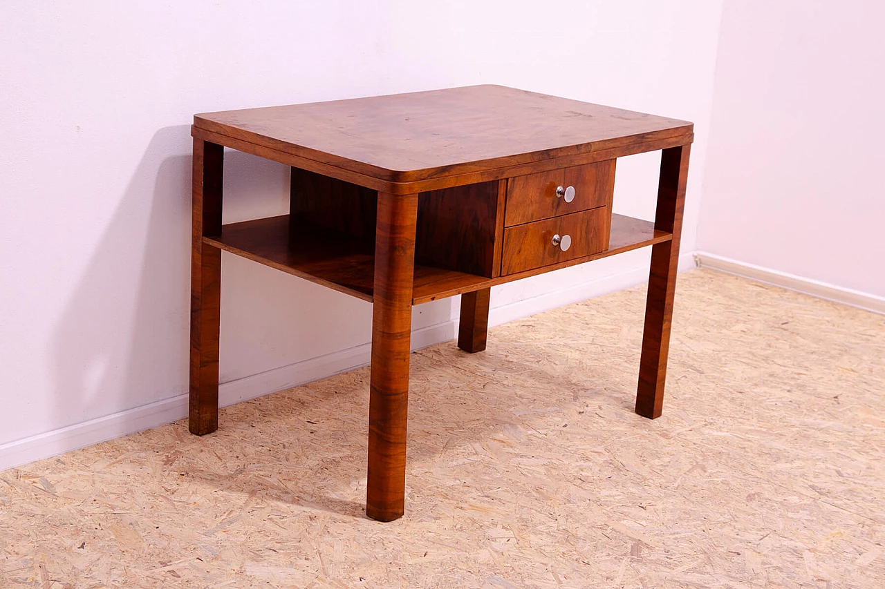 Czechoslovakian Art Deco walnut coffee table with drawers, 1930s 6