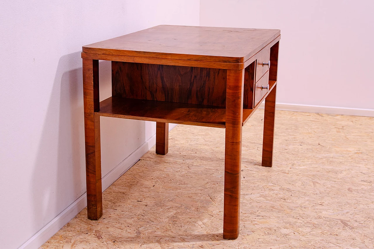 Czechoslovakian Art Deco walnut coffee table with drawers, 1930s 7