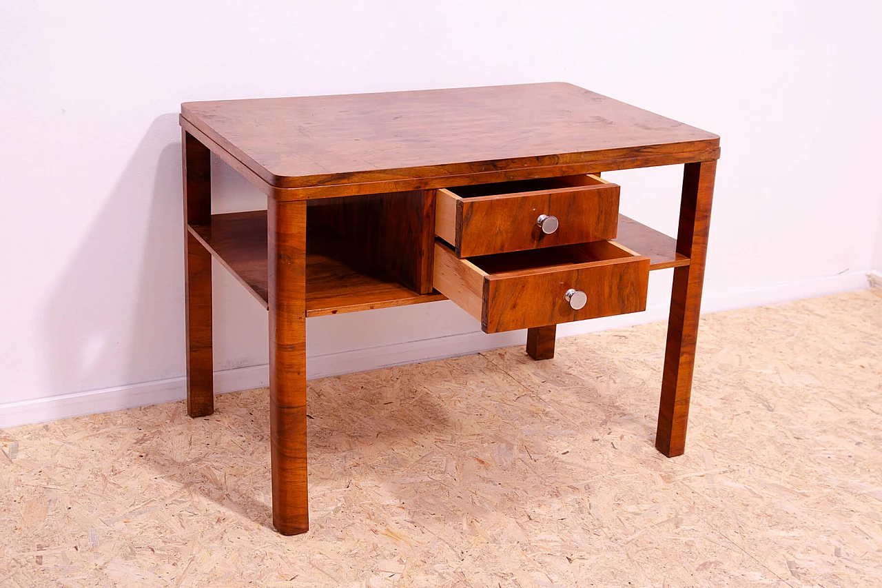 Czechoslovakian Art Deco walnut coffee table with drawers, 1930s 9