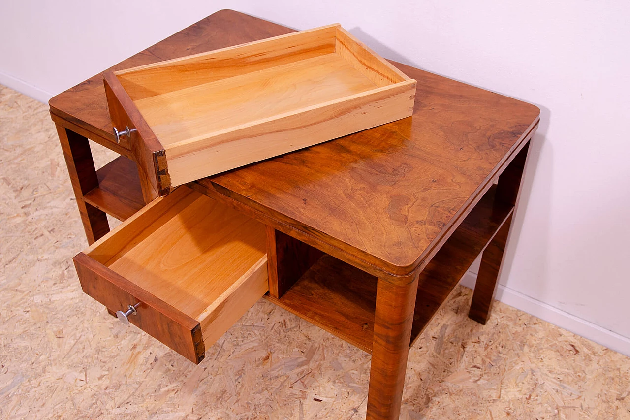 Czechoslovakian Art Deco walnut coffee table with drawers, 1930s 11