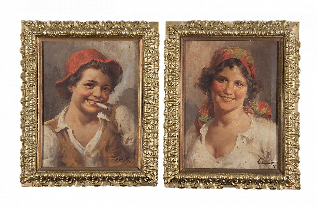 Antonio Vallone, young commoners, pair of oil paintings on canvas, early 20th century 6