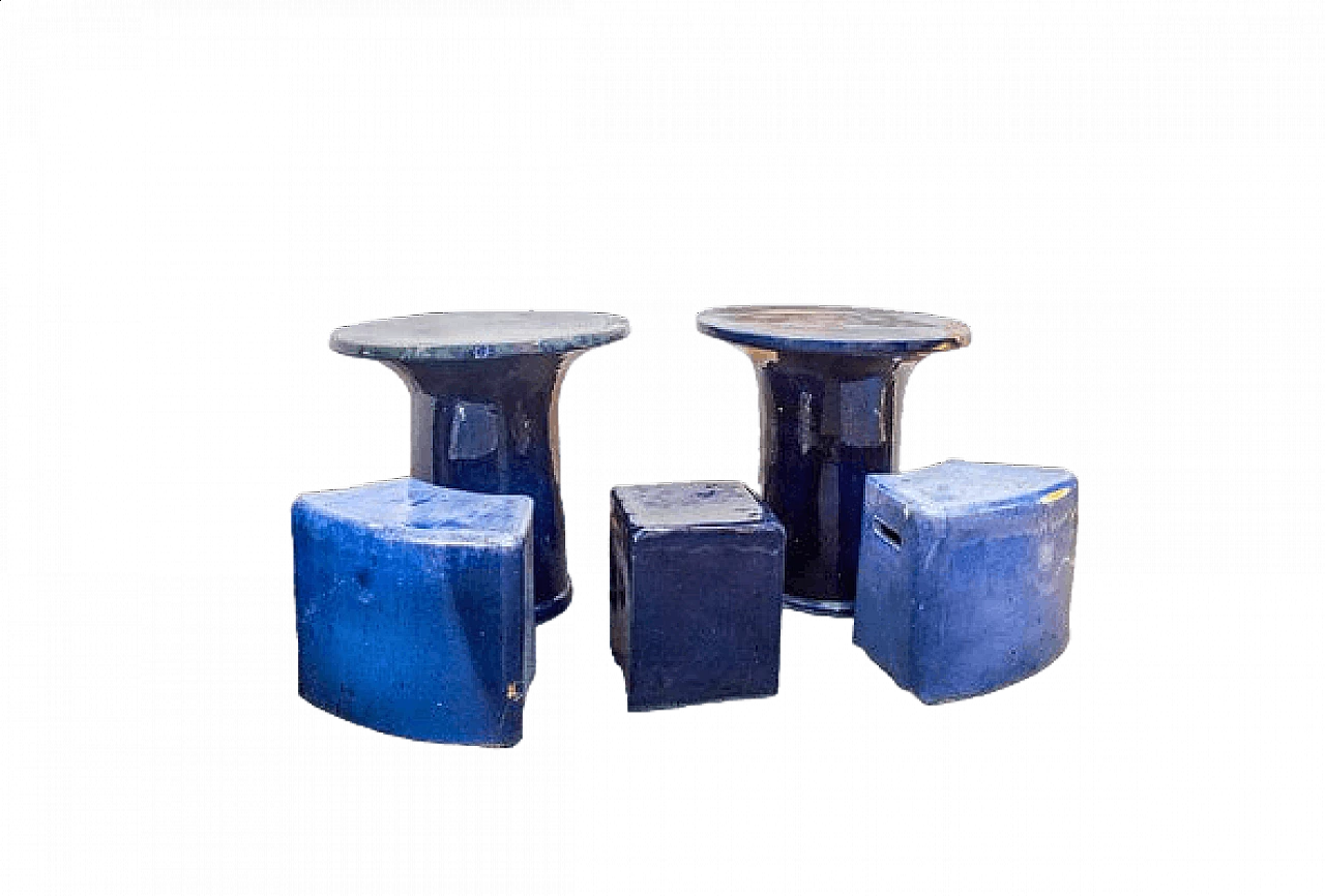 3 glazed ceramic Inout stools & 2 tables by Paola Navone for Gervasoni 1882, 1980s 14