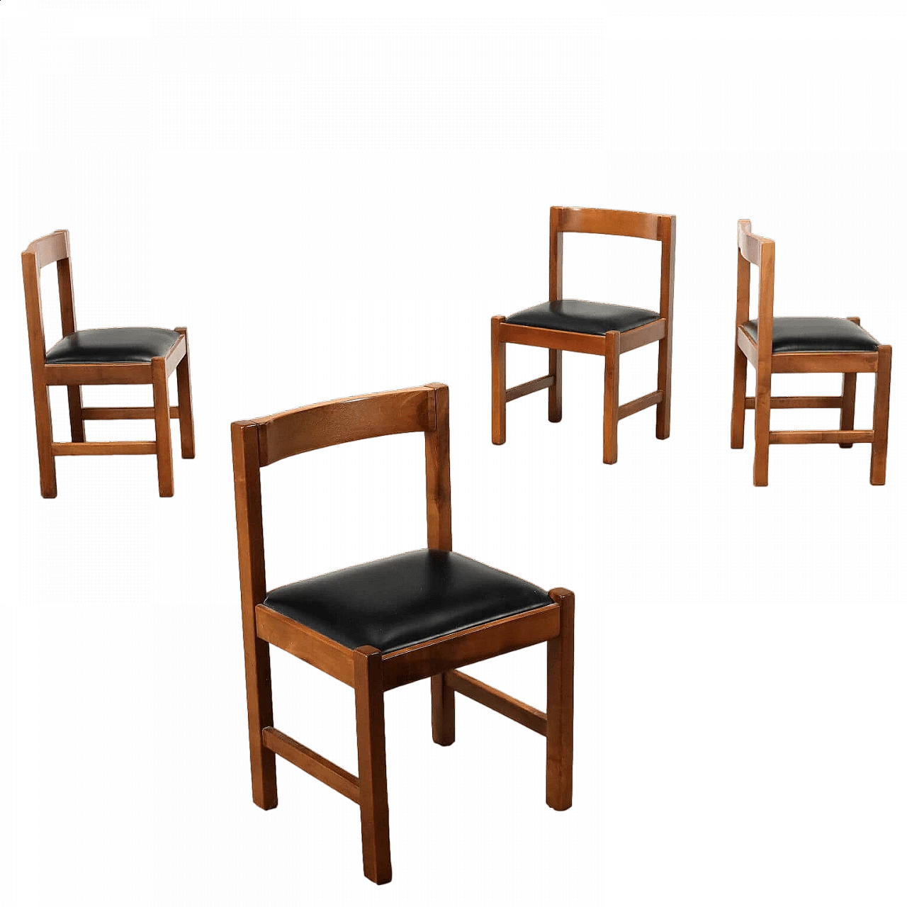 4 Stained beechwood chairs, 1970s 9
