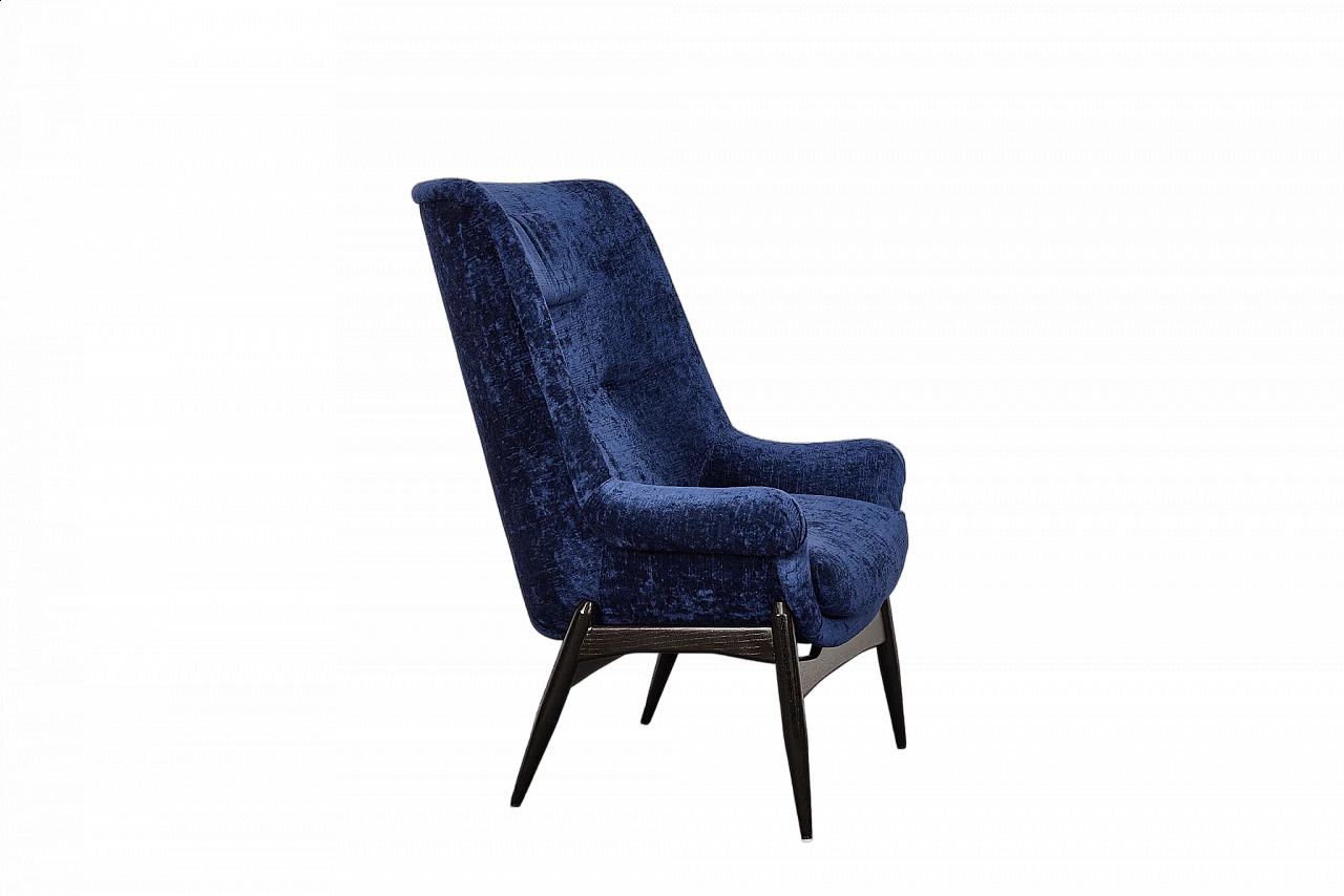 Blue velvet armchair by Júlia Gaubek, 1960s 7
