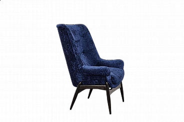 Blue velvet armchair by Júlia Gaubek, 1960s