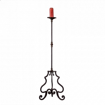 Wrought iron torch holder with gilded bronze details
