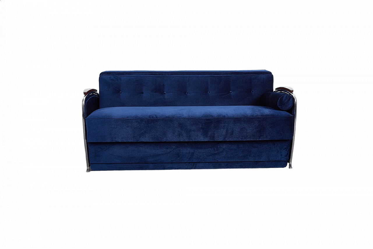 Bauhaus-style blue velvet sofa-bed by József Peresztegi, 1958 15