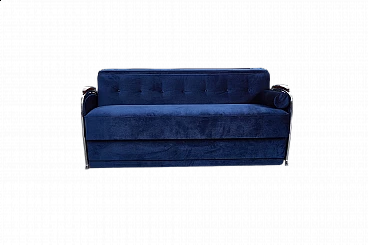 Bauhaus-style blue velvet sofa-bed by József Peresztegi, 1958