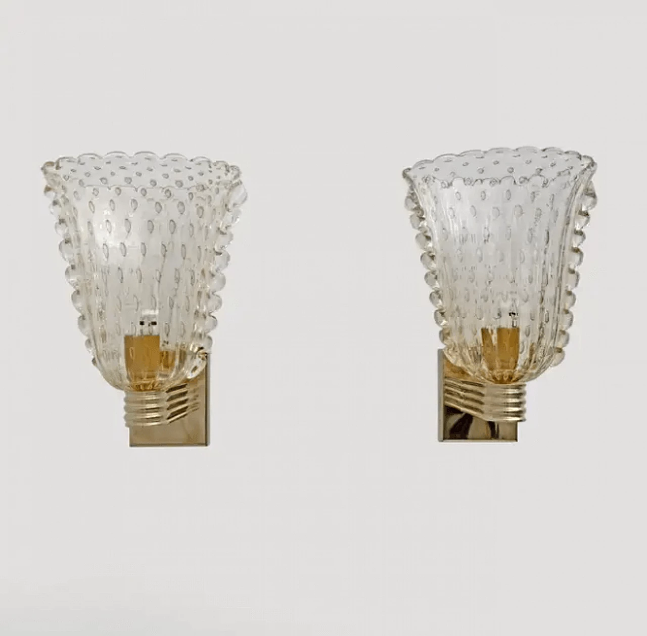 Pair of brass and Murano glass wall sconces Pulegoso by Barovier & Toso, mid 20th century 2