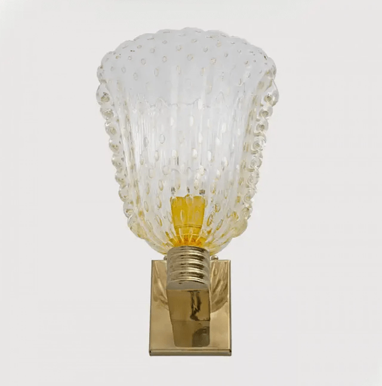 Pair of brass and Murano glass wall sconces Pulegoso by Barovier & Toso, mid 20th century 3