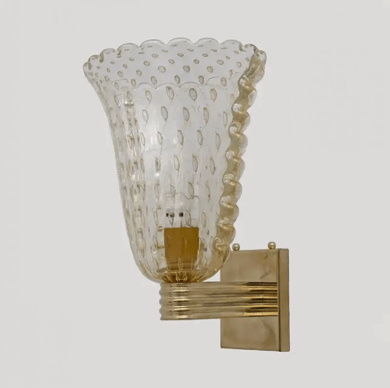 Coppia di applique in ottone e vetro di Murano Pulegoso di Barovier & Toso, metà '900 4