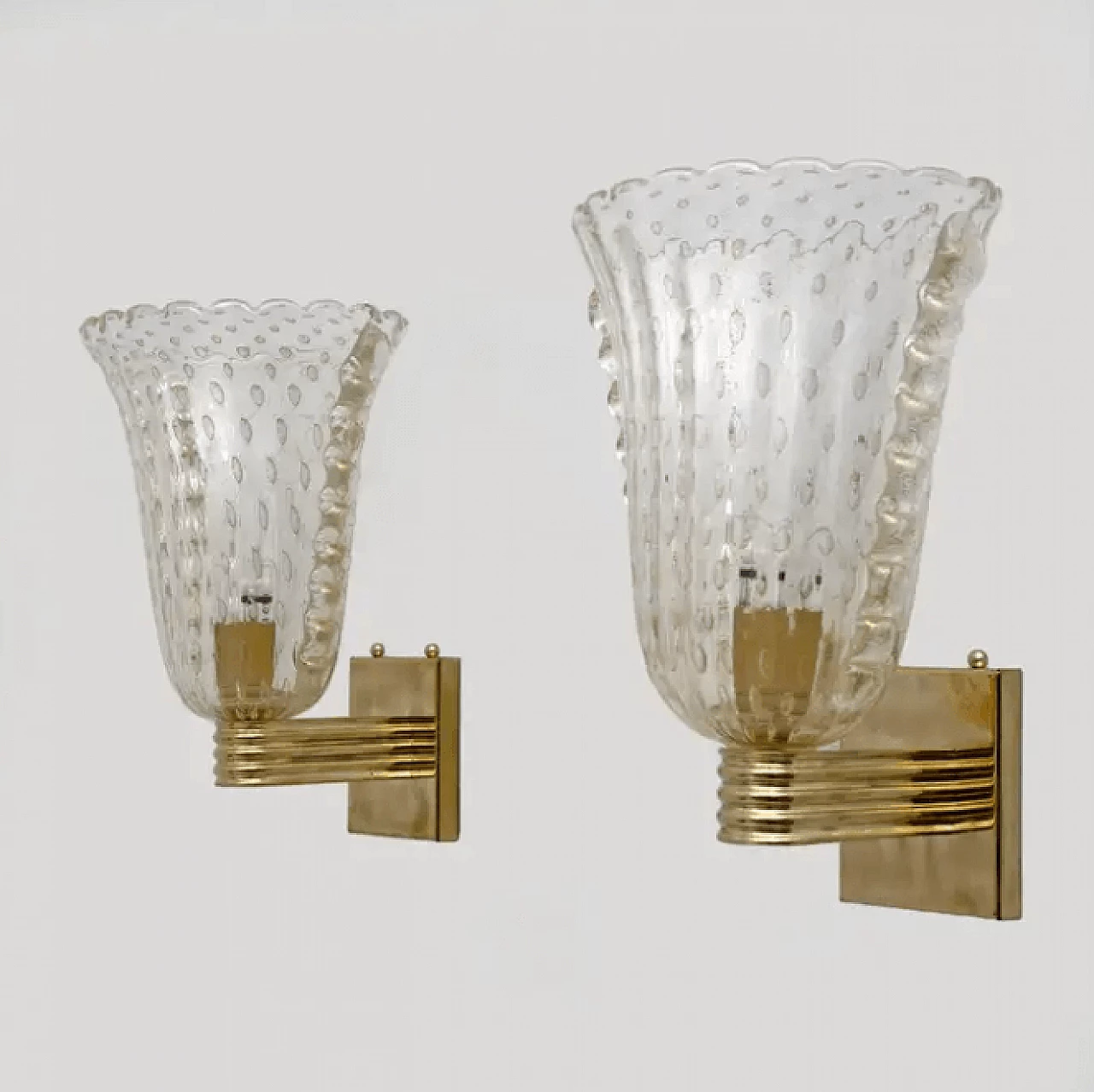 Pair of brass and Murano glass wall sconces Pulegoso by Barovier & Toso, mid 20th century 5