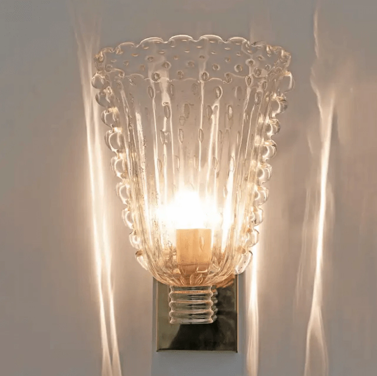 Coppia di applique in ottone e vetro di Murano Pulegoso di Barovier & Toso, metà '900 6