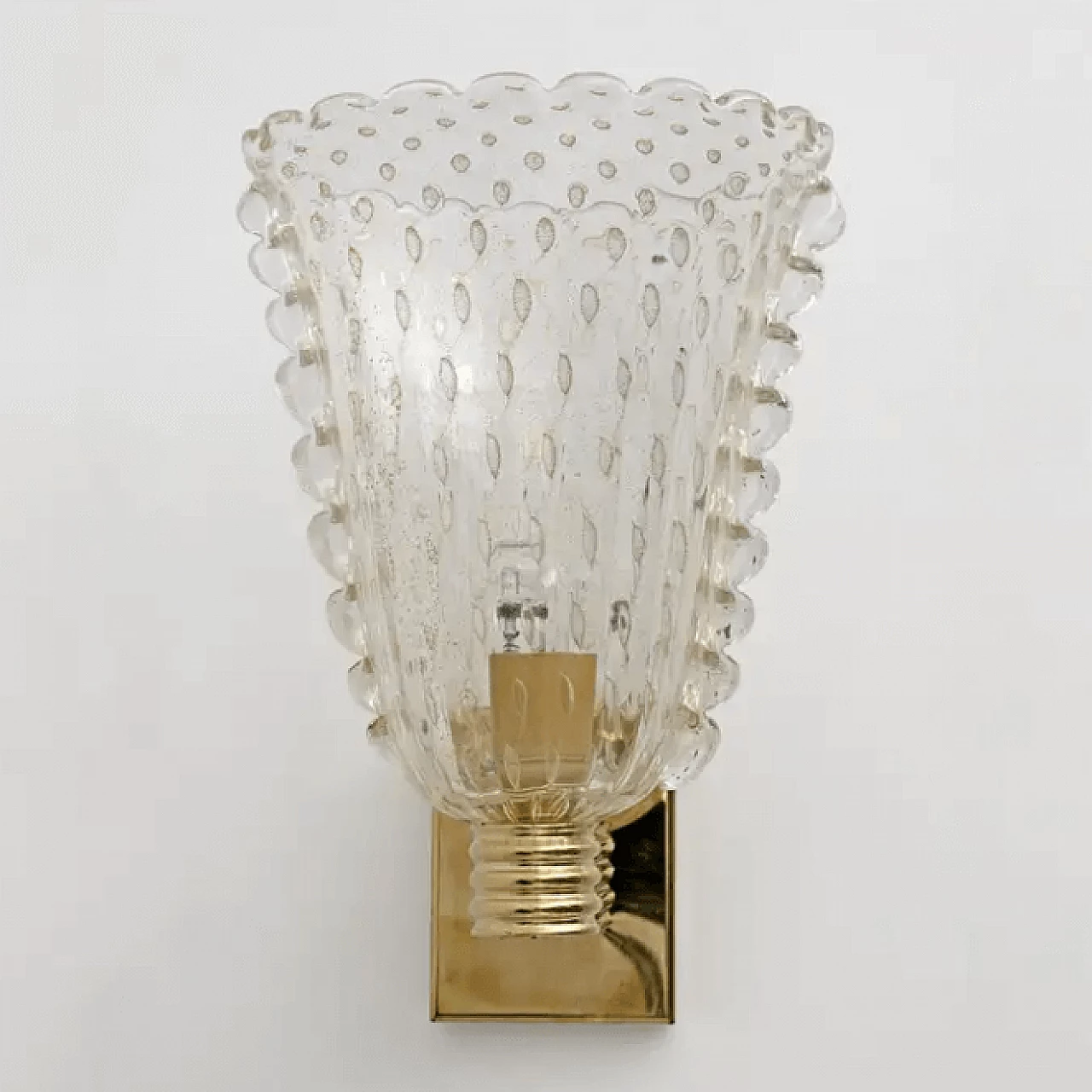 Coppia di applique in ottone e vetro di Murano Pulegoso di Barovier & Toso, metà '900 7