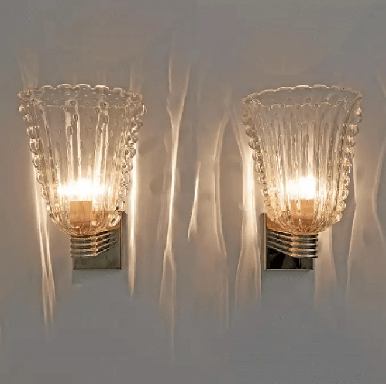 Coppia di applique in ottone e vetro di Murano Pulegoso di Barovier & Toso, metà '900 8