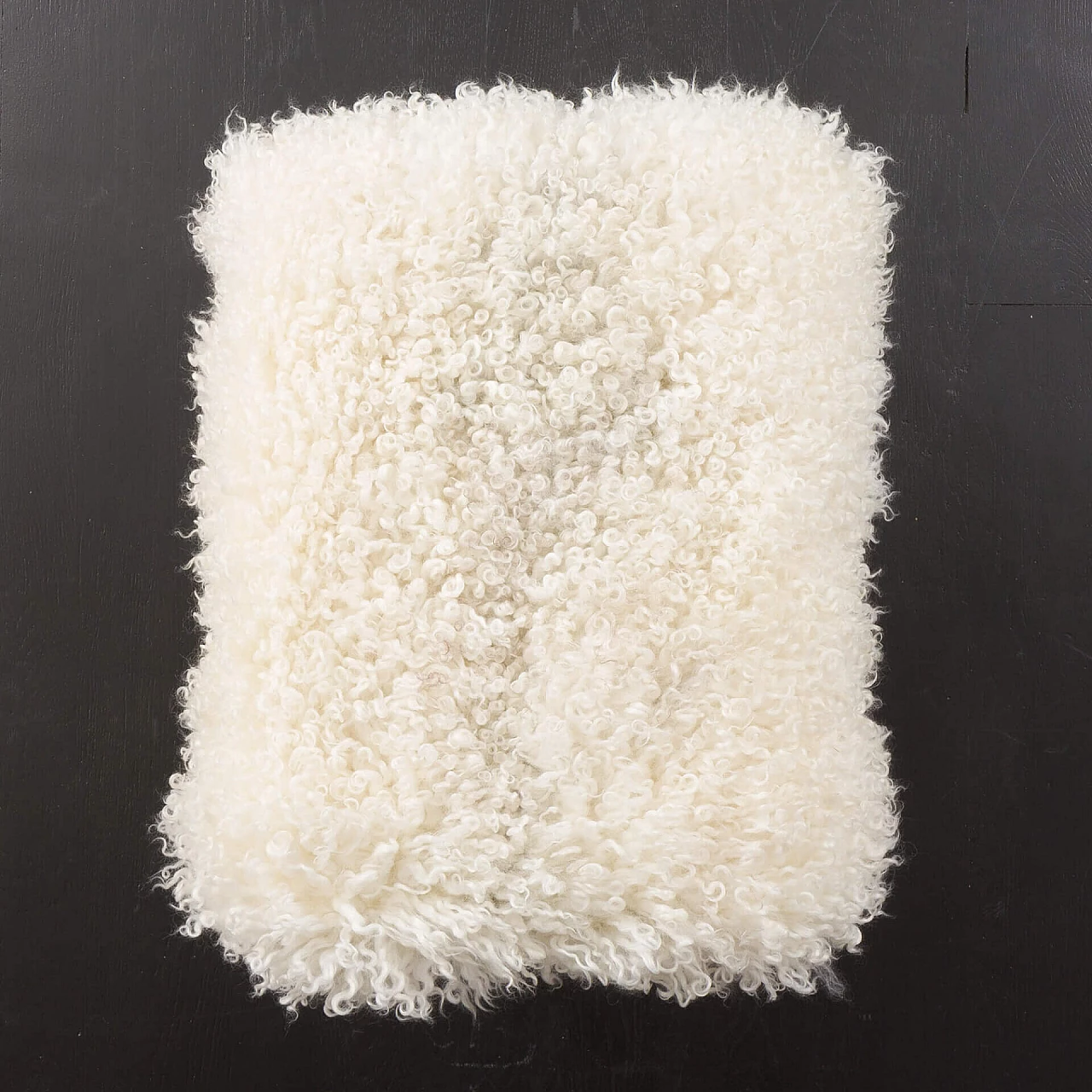 Footstool in natural long-haired sheepskin and teak legs, 1970s 4