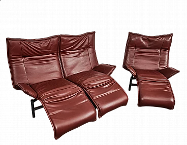 Veranda leather sofa and armchair by Vico Magistretti for Cassina, 1980s