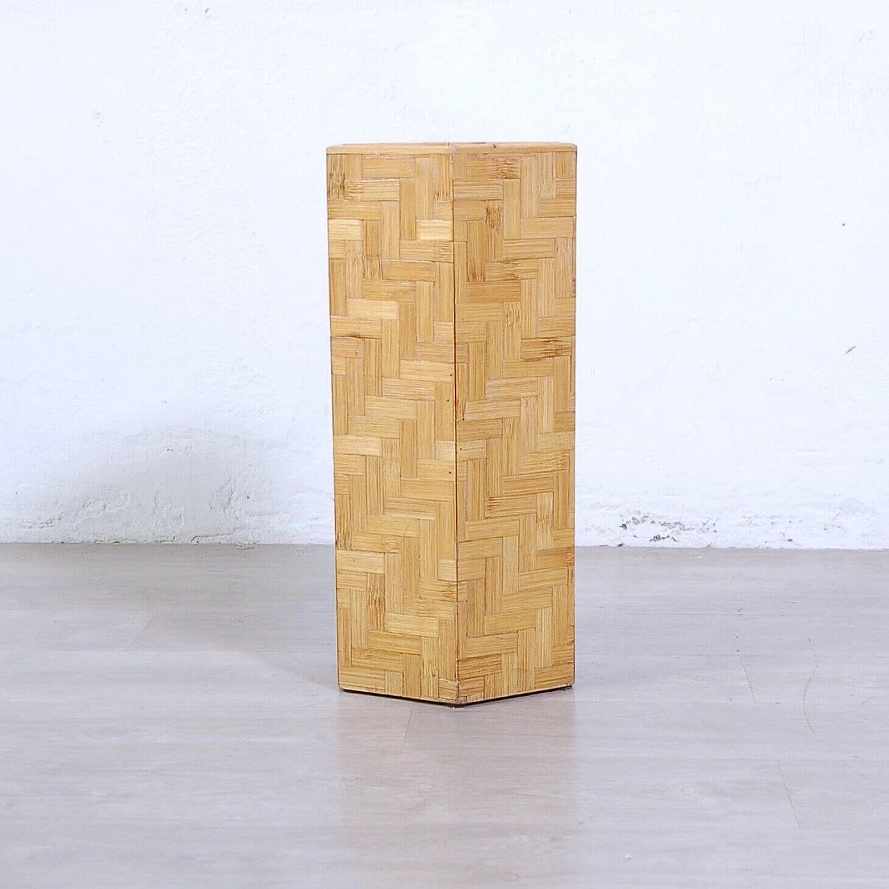 Hexagonal umbrella stand in wood and bamboo, 1970s 6