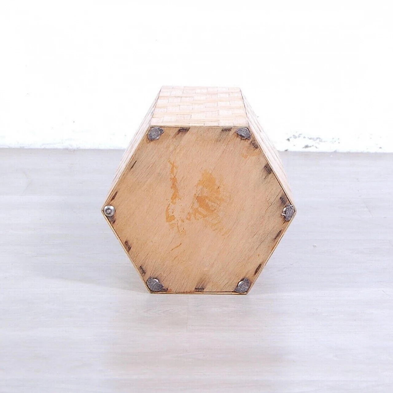 Hexagonal umbrella stand in wood and bamboo, 1970s 11