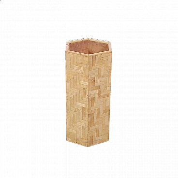 Hexagonal umbrella stand in wood and bamboo, 1970s